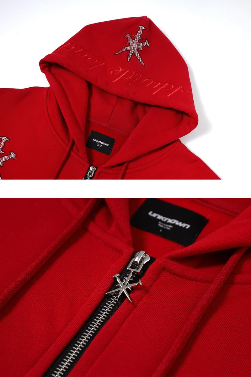 Unknown : Black Outline Dagger Rhinestone Red Hoodies