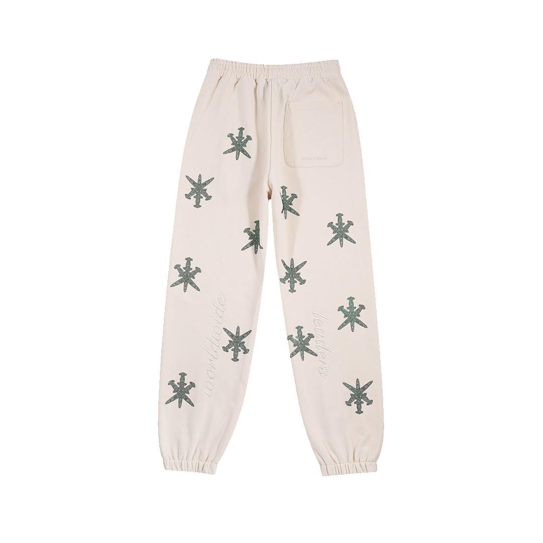 Unknown : Cream & Green Dagger Rhinestone Joggers