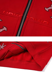 Unknown : Black Outline Dagger Rhinestone Red Hoodies