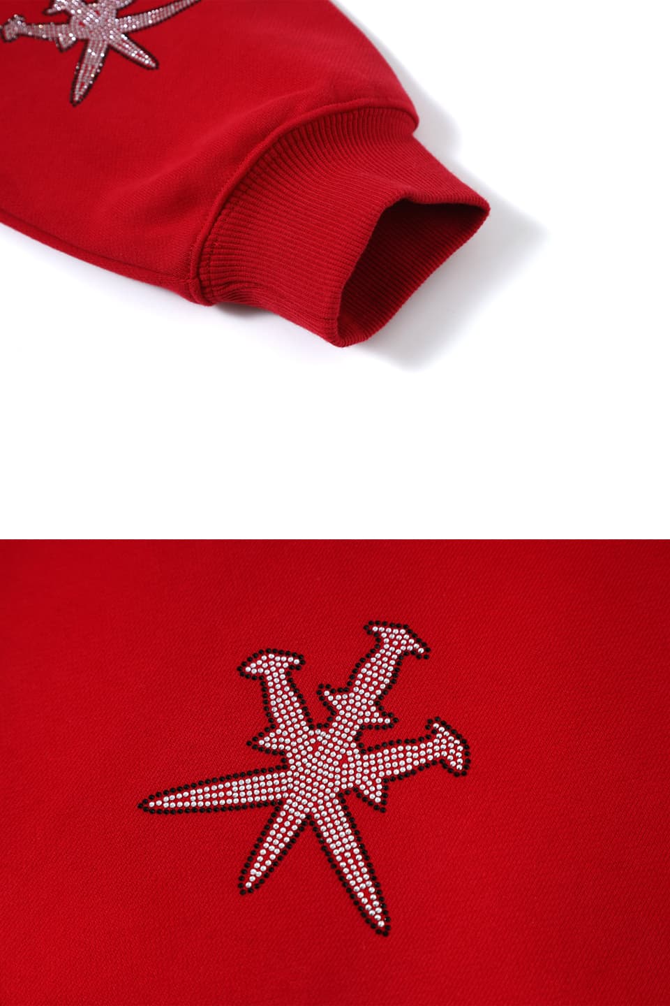 Unknown : Black Outline Dagger Rhinestone Red Hoodies