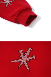 Unknown : Black Outline Dagger Rhinestone Red Hoodies