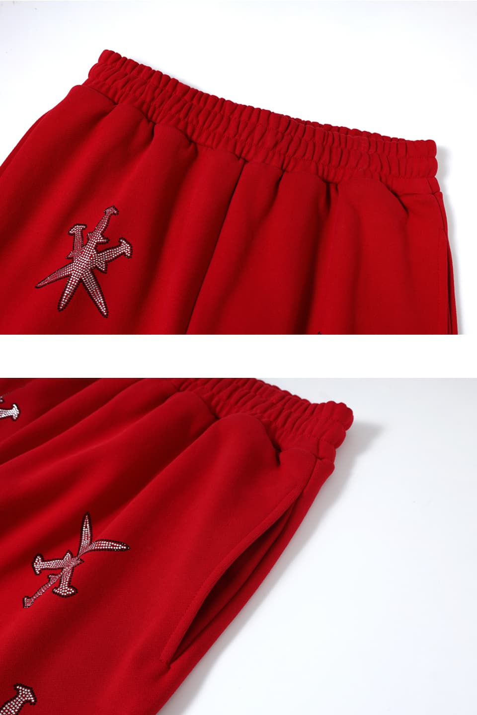 Unknown : Black Outline Dagger Rhinestone Red Joggers