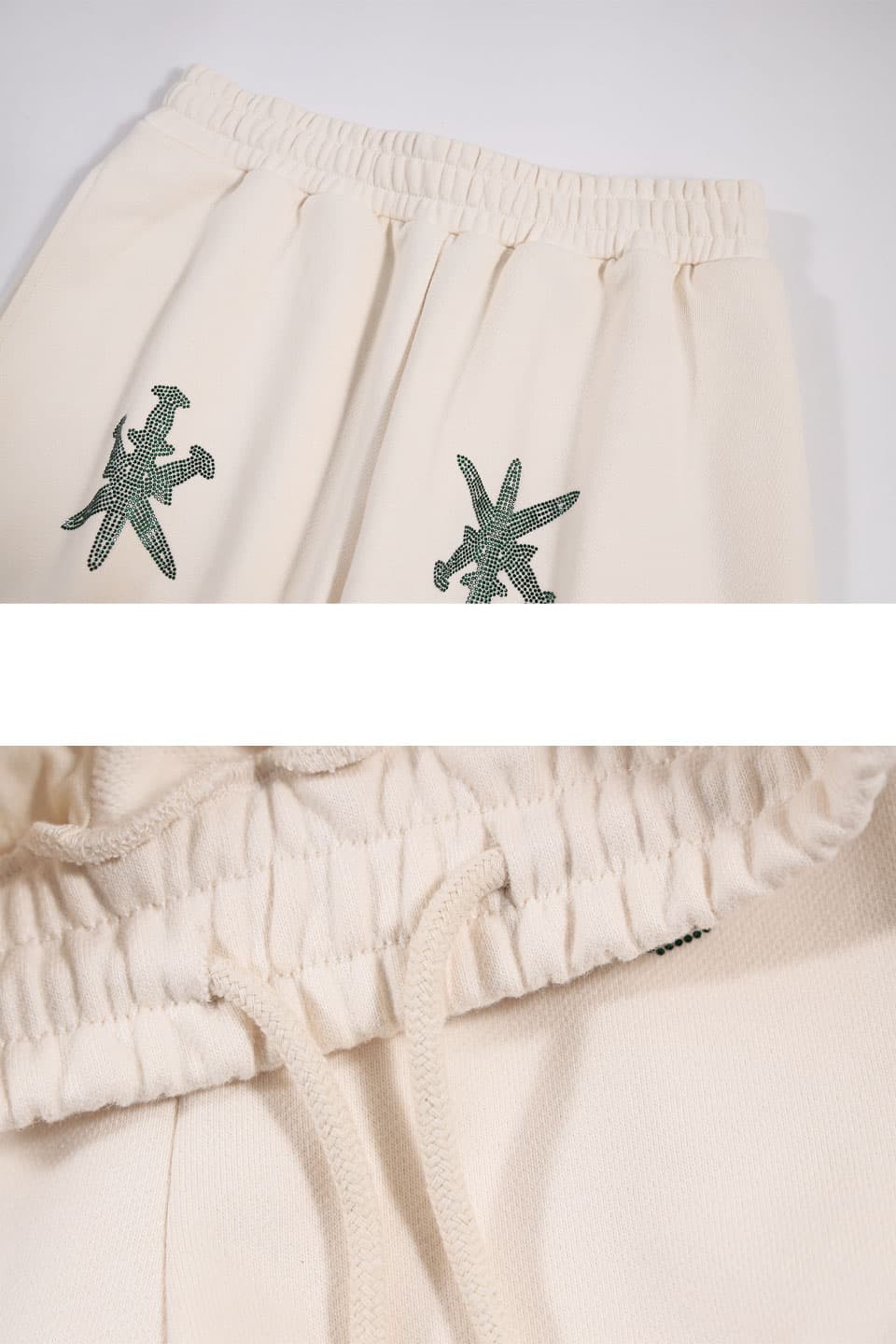 Unknown : Cream & Green Dagger Rhinestone Joggers