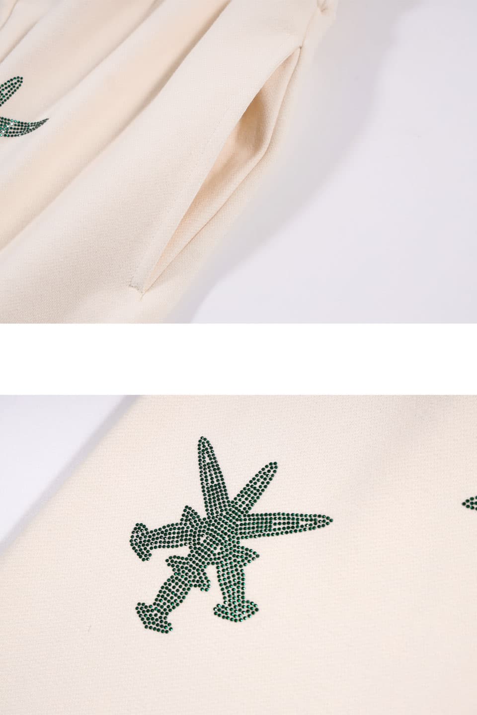 Unknown : Cream & Green Dagger Rhinestone Joggers