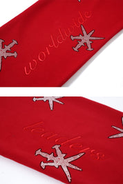 Unknown : Black Outline Dagger Rhinestone Red Joggers
