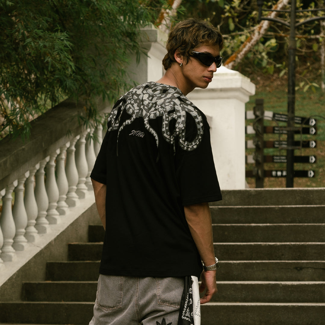 Golden Jade : All Over Snake Tee Black