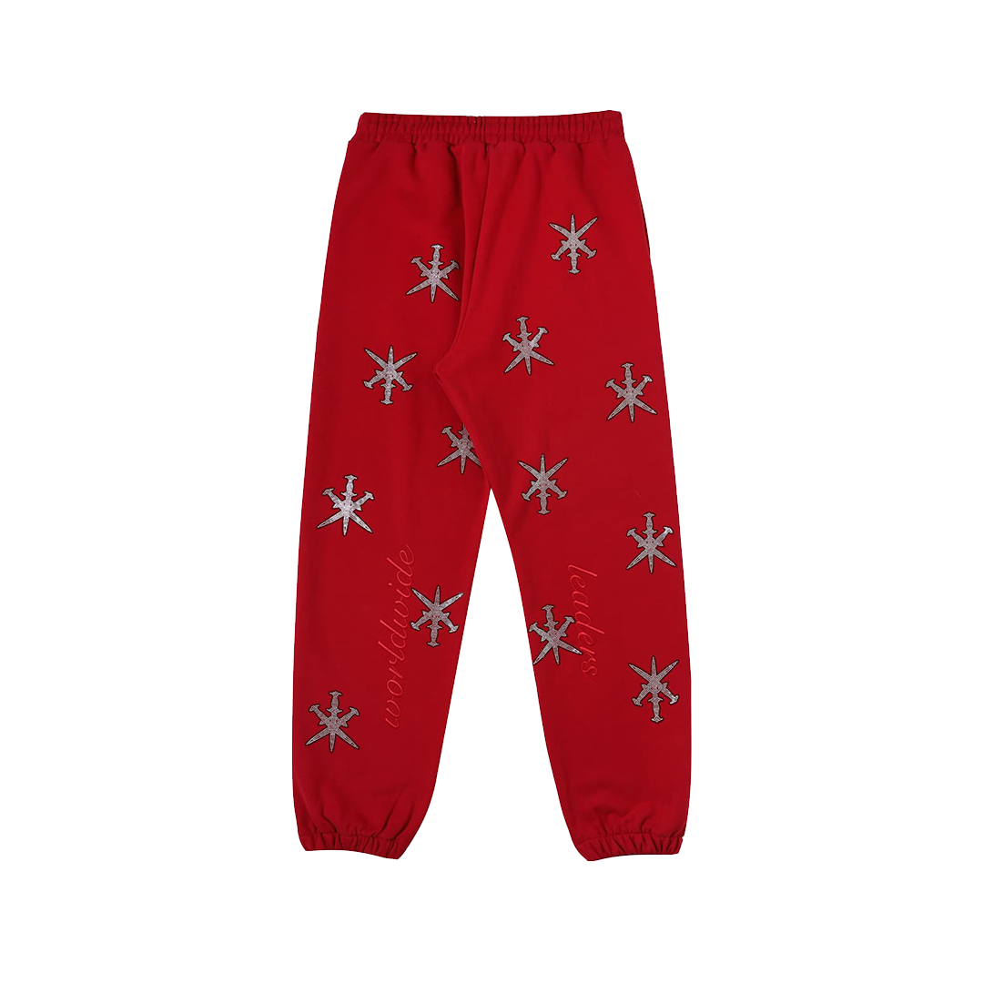 Unknown : Black Outline Dagger Rhinestone Red Joggers