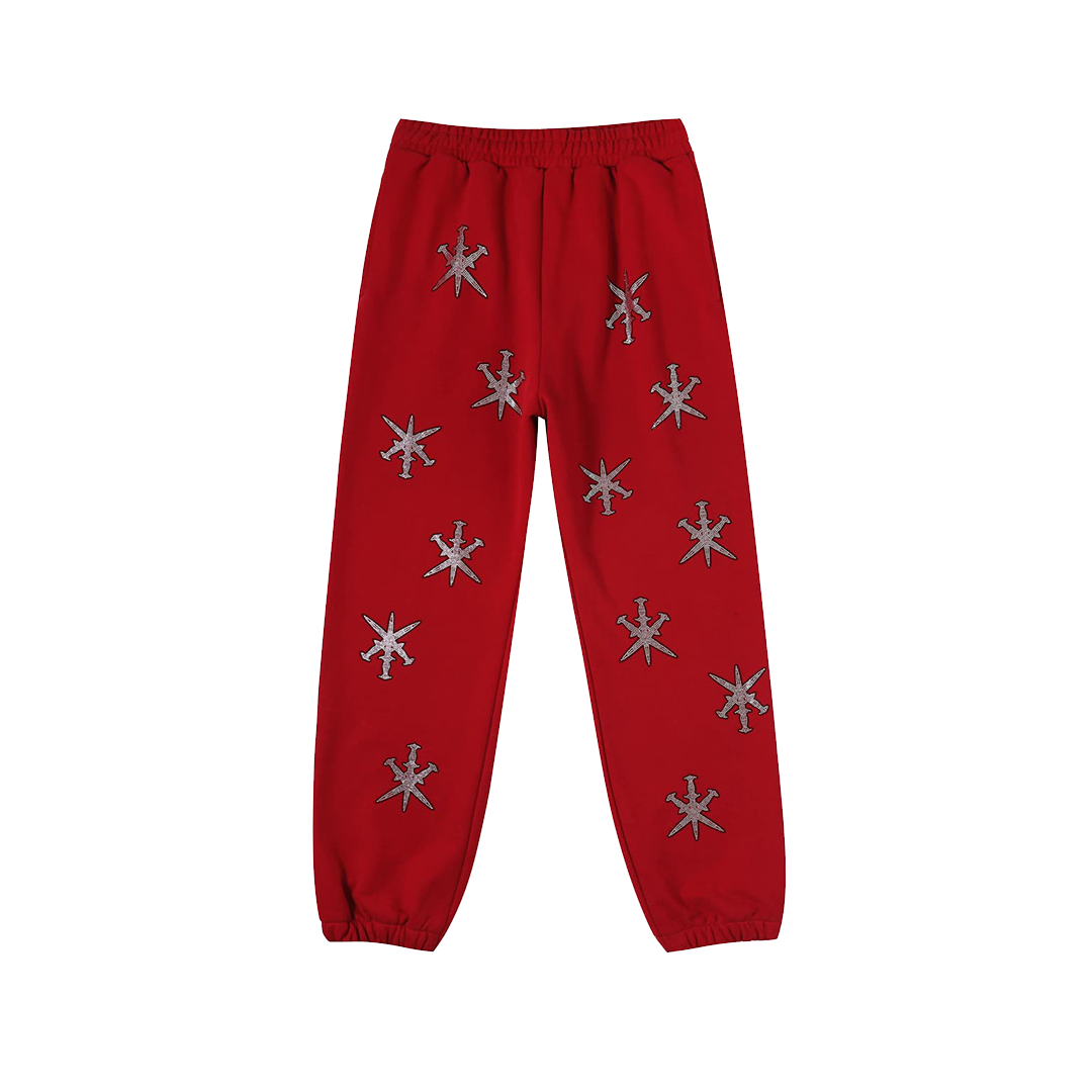Unknown : Black Outline Dagger Rhinestone Red Joggers