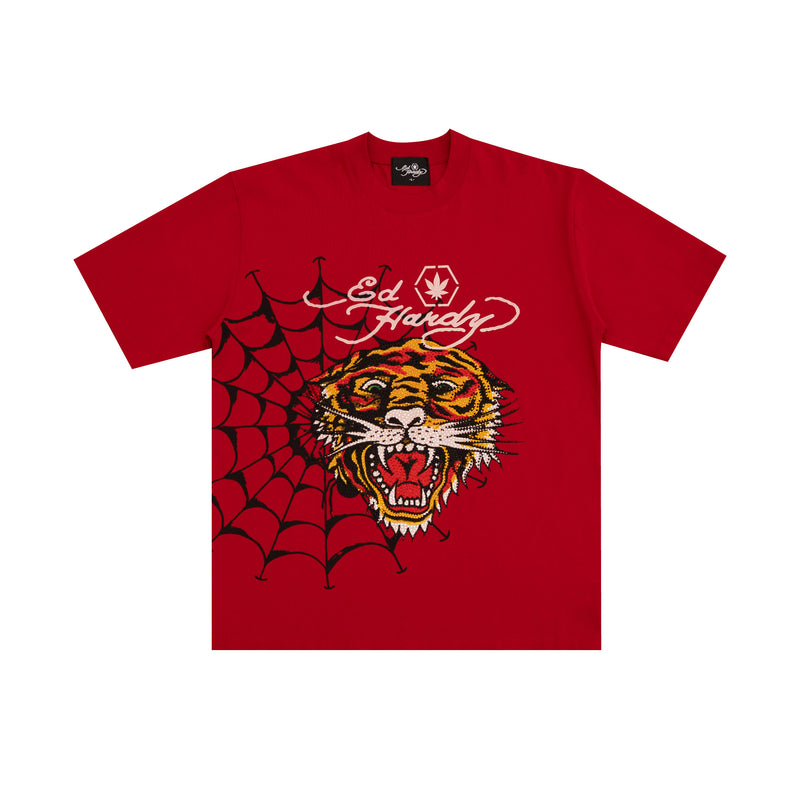 Stoned x Ed Hardy : Rhinestone Tiger Dagger Tee Red