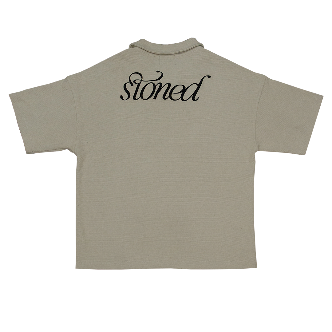 Stoned Blessed : Waffle Open Collar Tee Beige