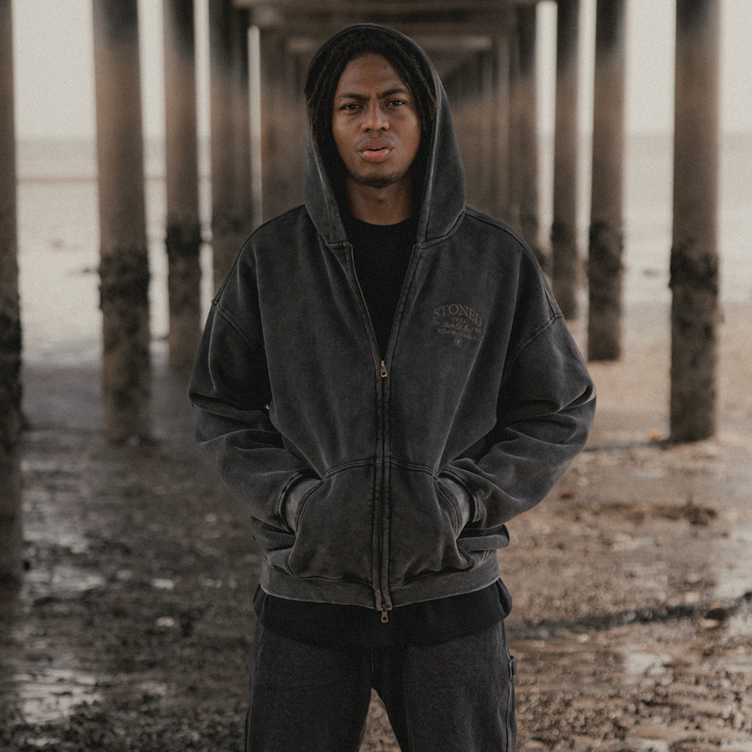 Void : Vintage Washed Zip Hoodie Black
