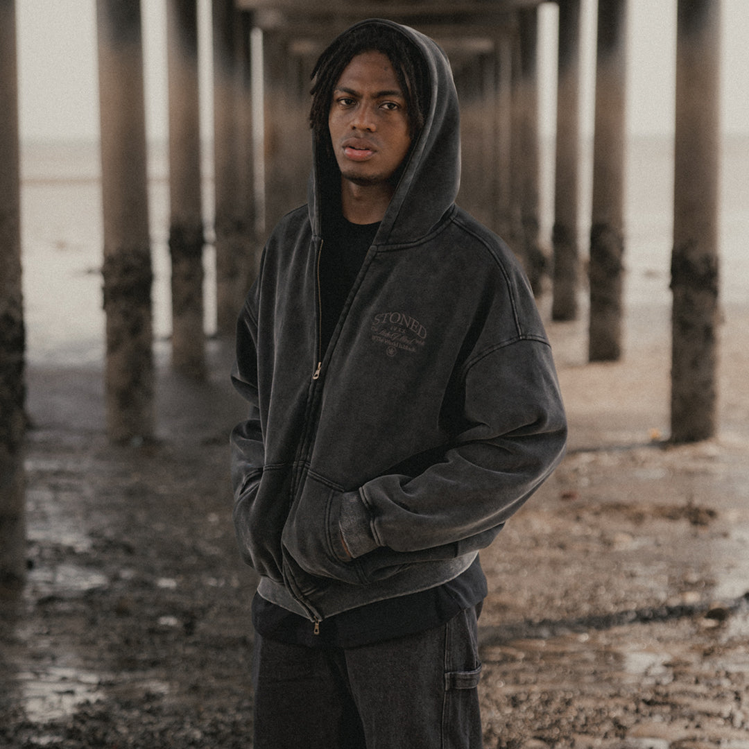 Void : Vintage Washed Zip Hoodie Black