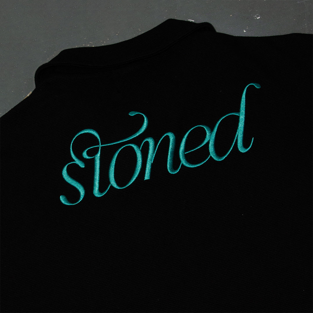 Stoned Blessed : Waffle Open Collar Tee Black