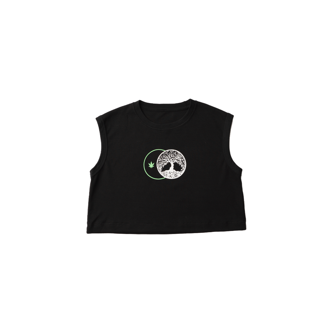 Stoned : Landscape Club Logo Sleeveless Crop Top Black