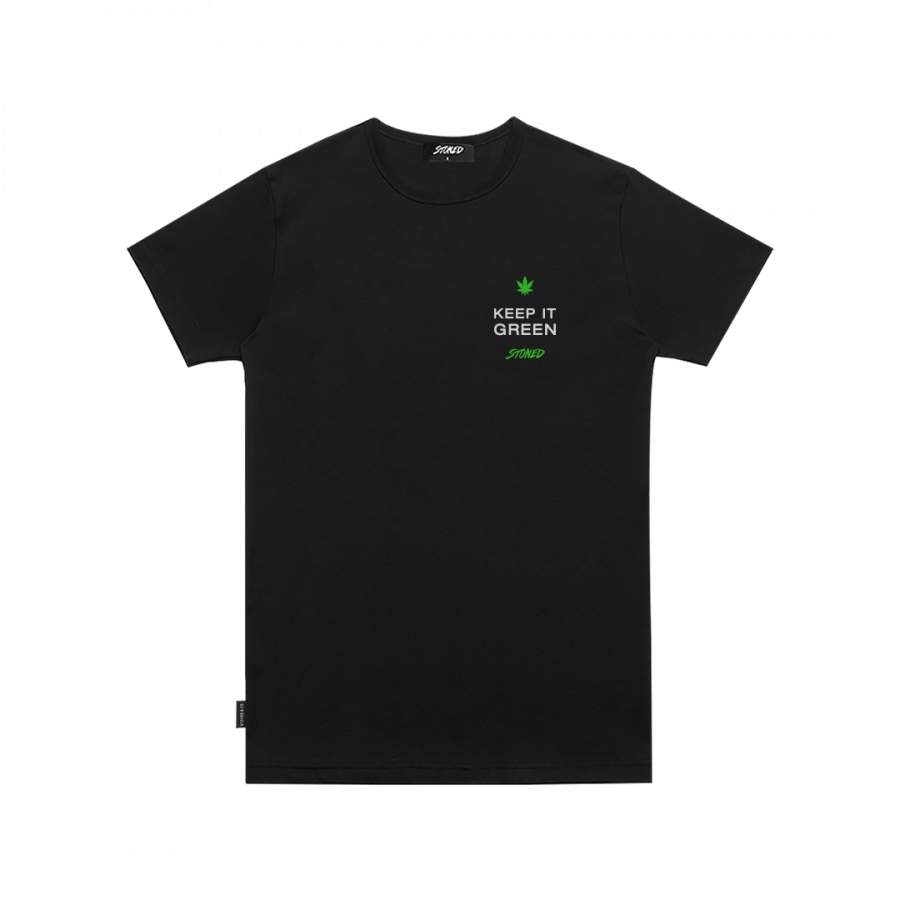 STONED EARTH DAY: KEEP IT GREEN T-SHIRT BLACK-Stoned & Co